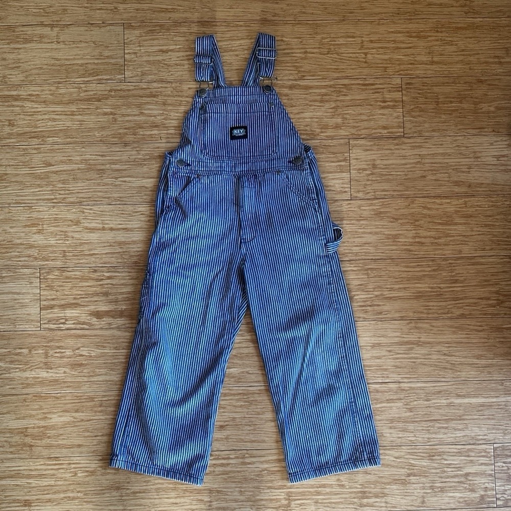 Key Pinstripe Railroad Conductor Overalls Kids Size 6 100% Cotton